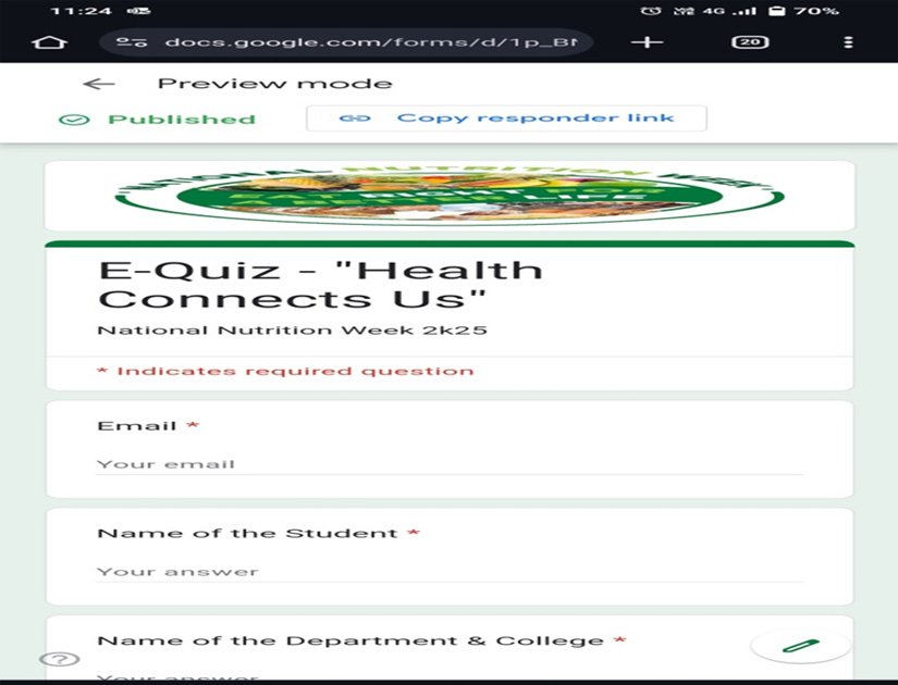 National Nutrition Week Celebration 2k25 - E-Quiz on "Health Connects Us"